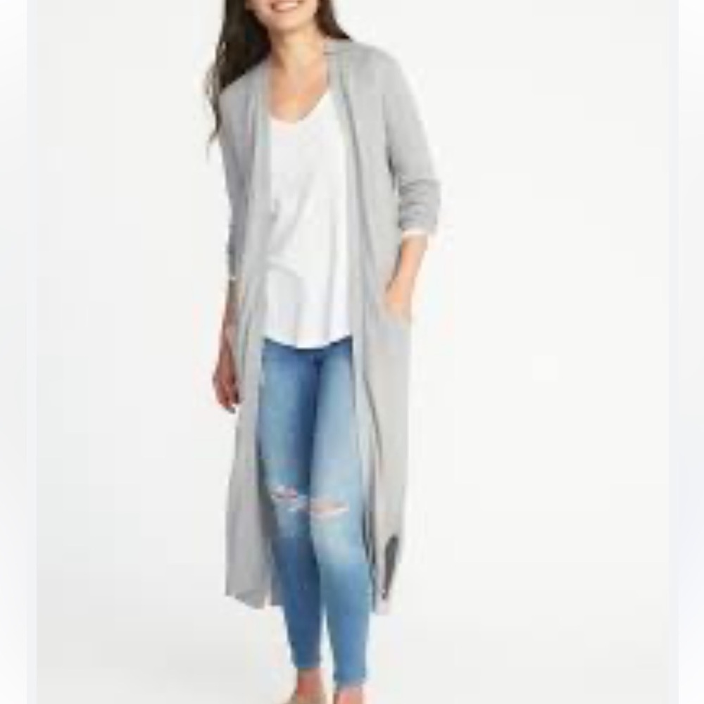 Old Navy Cotton Blend Long Open Front Duster Cardigan Side Vents Sz XL Petite